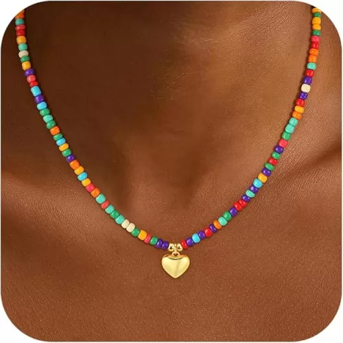 Colorful Heart Necklaces for Women Girls - 18K Gold Filled Heart Pendant Necklace Teen Girls Gifts Trendy Stuff Birthday Gifts for 5 6 7 8 9 10 Year Old Girl Gift