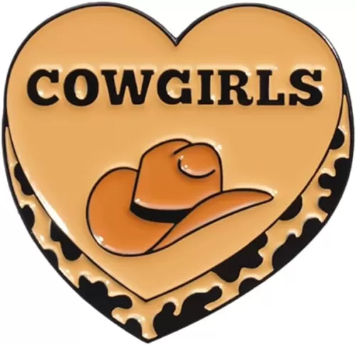 Cowgirl Hat Heart Shaped Brooch Pin Western Cowboy Costume Love Hearts Enamel Lapel Button Pins Sweater Hat Bags Jackets Jeans Dress Suit Accessories Brooches Fashion Jewelry Gifts for Women Girls Men