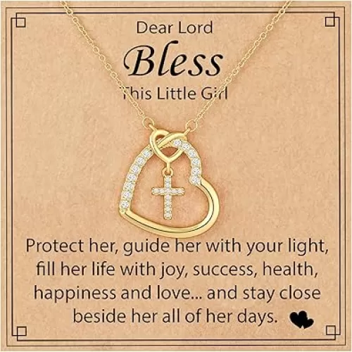 Cross Necklace for Girls Daughter Granddaughter, First Communion Confirmation Easter Christian Religious Catholic Gifts 16 + 3 Inches