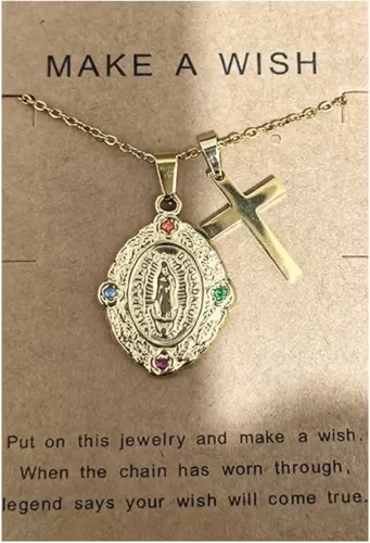 Cross Virgin Mary Necklace Stainless Steel Miraculous Medal Coin Necklace for Women Religious Christian Necklace Jewelry Christmas Gift