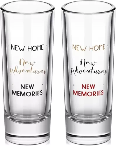 Cunhill 2 Pieces Housewarming Present Shot Glasses New Home Adventures Memories Home Wine Glass 2 oz Shot Glass House Warming Present Wine Tumbler Tea Cup for Him, Her, Couple
