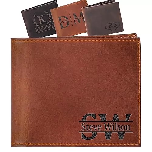 Custom Wallet for Men, Dad, Him, Mens Christmas Gifts, Genuine Leather Wallet with Custom Name for Anniversary, Personalized Unique Design Wallet for Him, Father, Boyfriend, Husband, Grandpa, Son