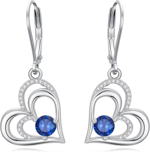 Dorunmo Heart Dangle Earrings 925 Sterling Silver Birthstone Earrings Sweet Love Heart Leverback Earrings Jewelry Gifts for Women Birthday Christmas