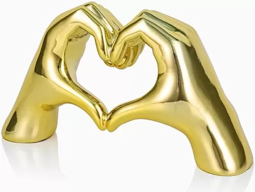 DOVDOV Heart and Hand Sculpture, Hand and Heart Sculpture Home Decor, Gold Room Divider Decor, Bohemian Wedding Decor, Decorating Aesthetics on Coffee Table Shelf in Teenage Girl's Room Living Room.