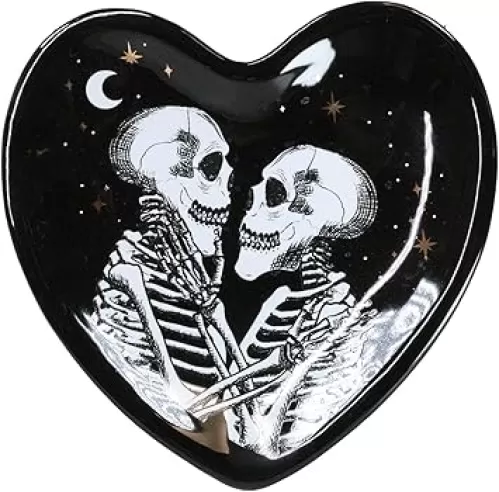 Ebros Gift Gothic Macabre Day Of The Dead Love Never Dies Skeleton Couple Heart Shaped Trinket Jewelry Coin Dish Figurine Home Decor Accessory Tabletop Accent