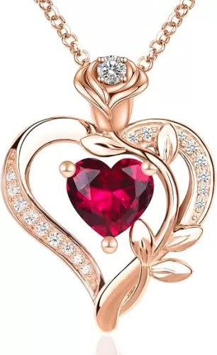 Eternal Rose Heart Necklace in 925 Silver – Birthstone Accent, Symbol of Everlasting Love & Devotion Romantic Gift for Anniversary/Birthday