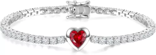 FANCIME 7mm Heart Birthstone Tennis Bracelet for Women Fine Jewelry Wedding Bridal Prom Birthday Gift for Women Her, Length 7 Inch