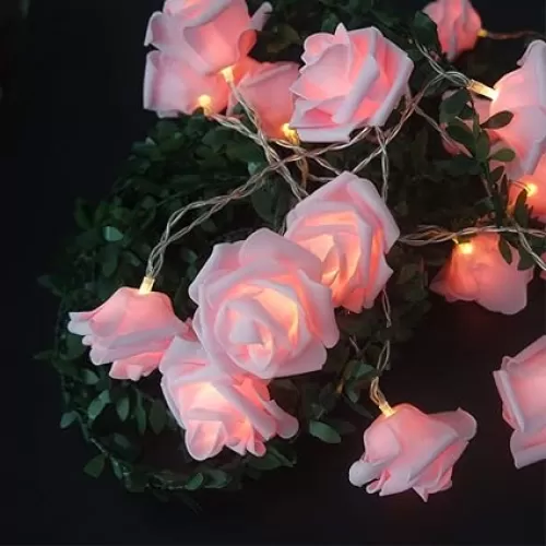Fantasee LED Pink Rose Flower String Lights Battery Operated for Wedding Home Party Birthday Festival Indoor Outdoor Decorations Large Rose Flower Diameter 6cm (6.6ft 20LED, Pink Rose Warm Lights)