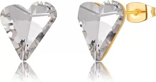 Fashion Austrian Crystal Heart Stud Earrings for Women 14K Gold Plated Hypoallergenic Formal Jewelry Gift