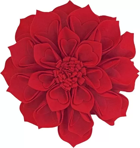 Fennco Styles Handmade 3D Heart-Shaped Petals Flower Decorative Filled Throw Pillow 13" Round - Red Floral Pillow for Couch, Home Décor and Holiday, Housewarming Gift