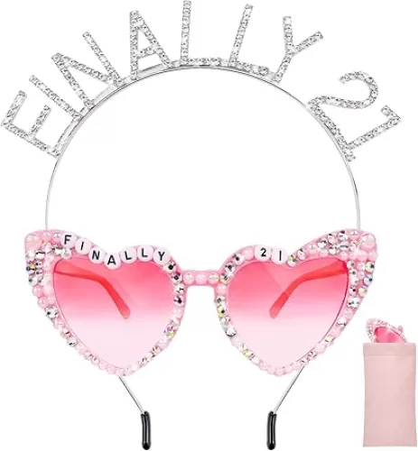 Finally 21 Birthday Sunglasses with Crown, 21st Birthday Gifts Decorations for Women, Birthday Glasses Headband Tiara