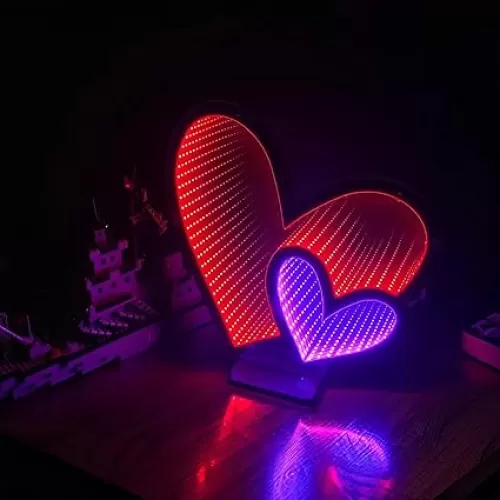Fiqevs 3D Mirror LED Night Light, Infinity Mirror Tunnel Light, Tunnel Light and Mirror, Wall Lamp for Birthday Holiday Party Home Decor (Heart-Shaped)