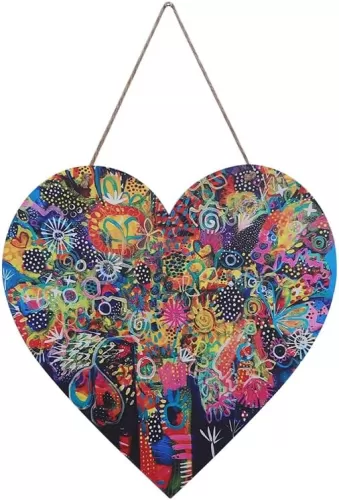 FKKA Front Porch Decor Farmhouse, Tree of Gifts Wall Art, Metal Heart Wall Decor For Bedroom, Easy Hanging With A Hanging Rope, Colorful, Gift