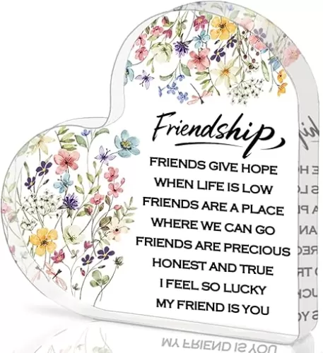 Friendship Gifts for Women, 0.5 Thickness Acrylic Heart Plaque - Best Friend Birthday Gift for Her, Sister Work Bestie Gifts, Thanksgiving & Cheer Up Decorative Sign Keepsake