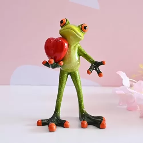 Frog Figurine Home Decor Gift for Women Mom Girl Collectible Statue Office Desk Table Shelf Funny Holding Red Heart Small Valentines Day Decorations Room Ornament