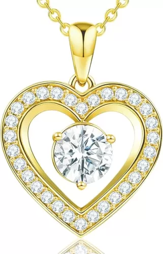 Full Moissanite Heart Necklace - No CZ! 2ct Vibrant Birthstone & 30 White Gems | 12 Month Gifts for Wife, Mom, Her | Anniversary, Valentine