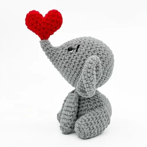 Funny Positive Crochet Red Heart-Shaped Elephant, Birthday Gifts for Women Men, Wedding for Wife Husband, I Love You Gifts for Boyfriend Girlfriend