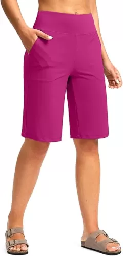 G Gradual Women's Bermuda Shorts 12" Knee Length with Pockets High Waisted Stretch Long Shorts for Women Casual Walking