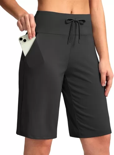G Gradual Women's Bermuda Shorts with Pockets 11" Knee Length Stretch Comfy Drawstring Long Shorts for Women Summer Walking