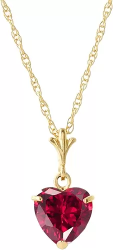 Galaxy Gold GG 14 inch to 18 inch 14k Solid White Gold Necklace Heart-Shaped Ruby Handcrafted Fine Jewelry Solid Gold Genuine Gemstone. Anniversary Birthday Mother's Day Valentines Graduation, Christmas Spring Summer New Year Women Gift Made in USA F