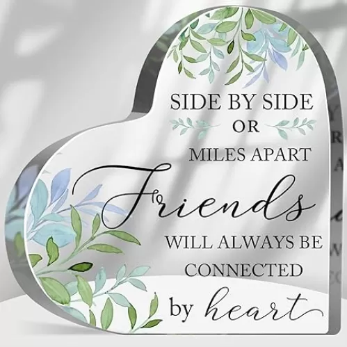 Gifts for Friends Side by Side or Miles Apart Friends are Always Connected by Heart Acrylic Keepsake Birthday Gift for Friends