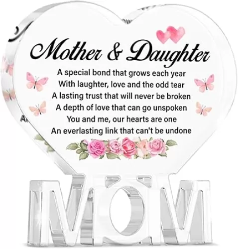 Gifts for Mom from Daughter, Best Mom Ever Gifts Christmas Birthday Gifts for Mom Mother, Mother Daughter Heart Shaped Acrylic Plaque Sign
