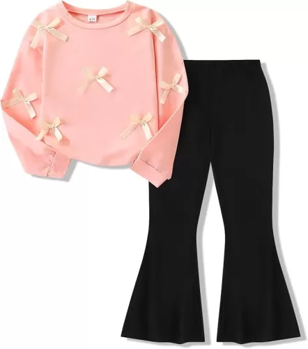 Girls 2 Piece Outfits Long Sleeve Butterfly Sweatshirt & Flared Pants Fall Clothing Set Size 7-12 Years