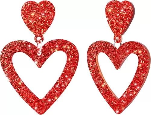 Glitter Heart Earrings Acrylic Double Heart Dangle Earrings for Women Mother Valentines Jewelry Gift for Girlfriend Wife Sister