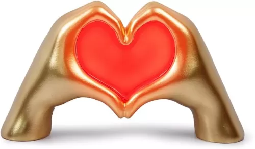 Gold Heart Hand Sculpture Night Light, Heart Gesture Statue Lamp Aesthetic Home Decor for Living Room, Bedroom, Shelf, Coffee Table, Birthday Anniversary Housewarming Gift for Women Girlfriend Mom