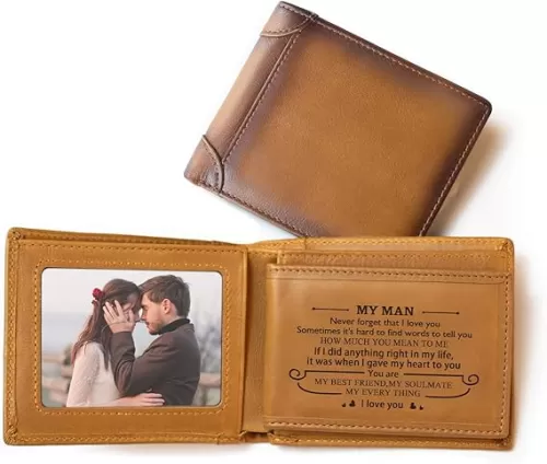 Handmade Vintage Genuine Leather Men Wallet with Inspiring Text, RFID Multi-Function, Valentine's Day Christmas Birthday Anniversary Romantic Gifts for Husband and Boyfriend