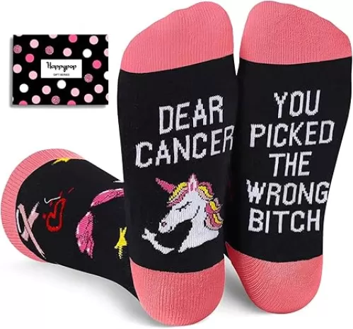 HAPPYPOP Cancer Awarenesss Gifts for Women Men - Socks for Breast Cancer Survivors Chemo Care Patient