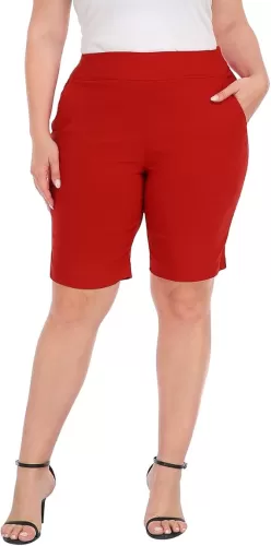 HDE Plus Size Bermuda Shorts Mid Rise 10" Inseam Pull On Shorts with Pockets