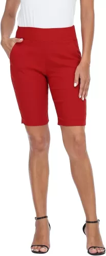 HDE Women's Pull On Bermuda Shorts Mid Rise 10" Inseam Shorts with Pockets