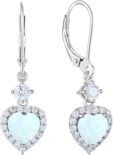 Heart Dangle Drop Earrings for Women, 925 Sterling Silver Earrings with 7x7MM Birthstones Love Heart Leverback Jewelry Gifts for Her