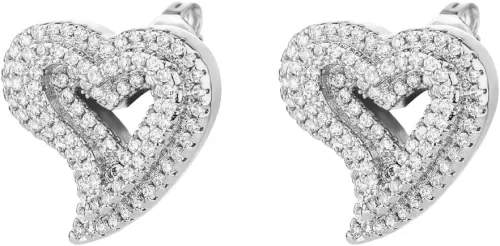 Silver Heart Earrings Stud Earrings for Women White Gold Plated Trendy Cubic Zirconia Bling Jewelry Valentines Day Earrings Mothers Day Gifts Hip Hop Jewelry