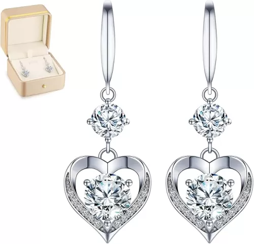 Heart Engraved Moissanite Earrings - 