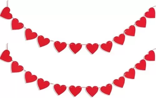 Heart Garland Banner for Valentines Day Decorations Red Pink Heart Felt Banners Garland for Fireplace, Anniversary, Wedding, Engagement Party Home Decor