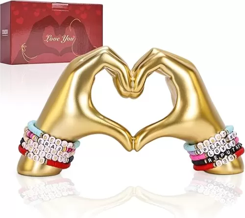 Heart Hand Sculpture, Gold Shelf Decoration Aesthetics for Room Bookshelf Coffee Table Dining Table Centerpiece, Birthday Gift and Memorial Gift for Women, Girlfriend Girls Mom.