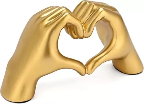 Heart Hands Sculpture Gold Resin Home Decor Heart Decorations Modern Love Finger Statue for Living Room, Shelf Table Vanity Entryway DéCor (Gold)