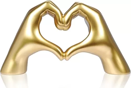 Heart Hands Sculpture, Gold Resin Material, Room Decor for Living Room, Bedroom, Office, Coffee Table, Desk, Wedding, Party, Gifts for Girl