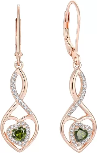Heart Infinity Earrings for Women - 925 Sterling Silver Rose Gold Birthstone Earrings Dangle for Daughter - Birthday Christmas Valentines Day Mother’s Day Jewelry Gifts for Women Wife Her Mom