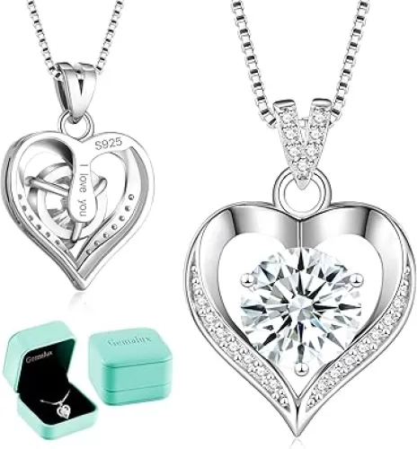 Heart Moissanite Necklace for Women, 1-3 Carat D Color VVS1 Synthetic Diamond Heart Pendant, Engraved 'I Love You', 925 Sterling Silver, Birthday Anniversary Wedding Gift for Wife Girlfriend Mom Women
