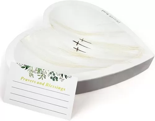 Heart Prayer Bowl Wooden Heart Shaped Tray Religious Prayer Dough Bowl for Christmas Religious Congregation Housewarming Gift Home Decoration (White)