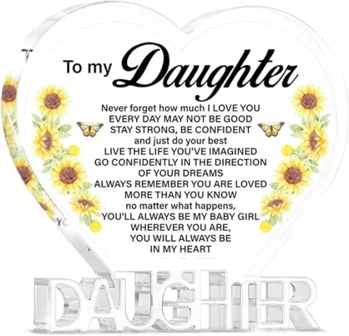 Heart Shaped Acrylic Plaque Sign for Daughter from Mom and Dad - Encouragement Gift for Christmas, Birthday, Graduation