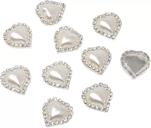 Honbay 10PCS 22mm x 23mm Flatback Heart Shaped Rhinestone White Faux Pearl Embellishments - Glue on