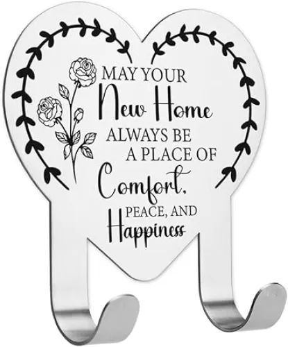 Housewarming Gifts for Happy New House, House Warming Gifts New Home Gift, Heart Key Hanger Wall Mount, Adhesive Stainless Steel Key Hooks, Key Hanger for Hallway Doorway Bathroom Room YCG45