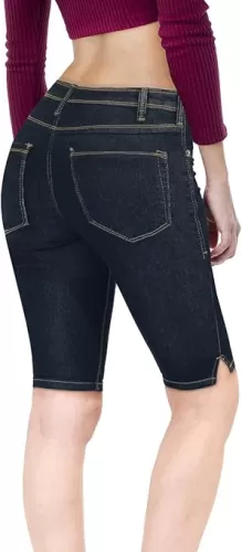 Hybrid & Company Womens Butt Lifting Mid Rise Denim Bermuda Shorts