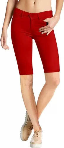 Hybrid & Company Women's Ultra Stretch Perfectly Shaping Mid Rise Skinny Bermuda Shorts with Pockets