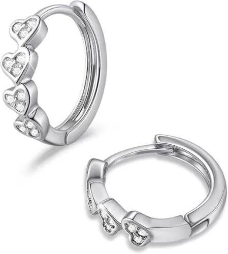 Hypoallergenic Silver Heart Hoop Earrings for Women | Cubic Zirconia Love Huggie Small Hoop Earrings | 15mm Romantic Gift for Her, Valentines & Daily
