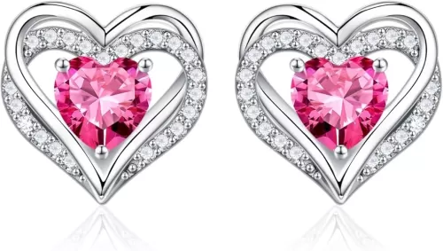 Iefil Birthstone Earrings for Women, S925 Sterling Silver Birthstone Heart Stud Earrings Birthday Gifts for Women